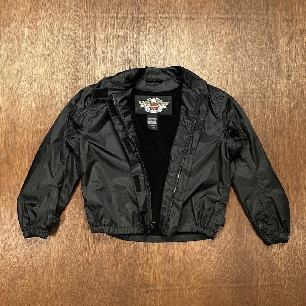 Harley-Davidson Black Windbreaker Jacket Fleece Lined Full Zip Biker